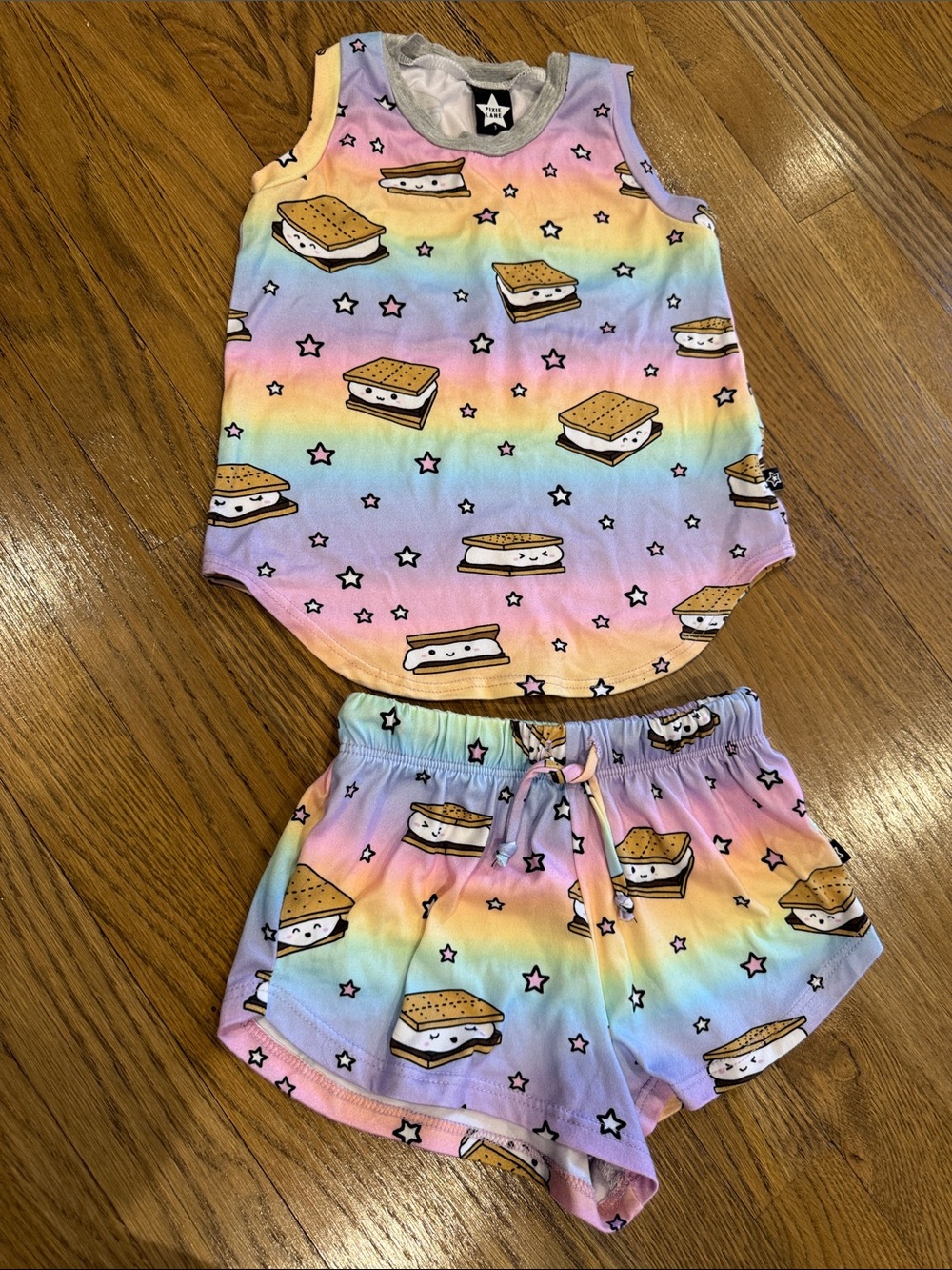 Pixielane Girls 3T Rainbow S'mores Tank & Shorts Pajama Set LIKE NEW